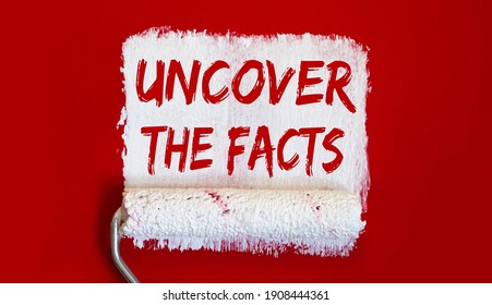 Uncover the Facts .One open can of paint with white brush on it on red background. - Shutterstock ID 1908444361