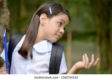 Undecided Child Girl Student With Books