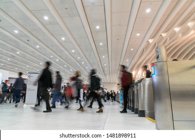 Undefined Passenger And Tourist Walking And Swipe The Card For In And Out The Subway In Rush Hour, Lower Manhattan,New York, United State