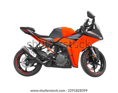 Undefined sport motorcycle.  Motorcycle isolated on white background. Side view sport red motorcycle isolated. 
