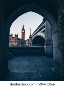 Under The Arch, Sunrise With Big Ben  And Westminster Bridge, London