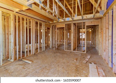 Under construction home framing interior view of a house