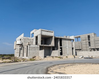 Under construction House or Villa's, Villa's with Concreate Block or bricks, Exterior view of 02 story under construction house with modern design, under construction Home or houses