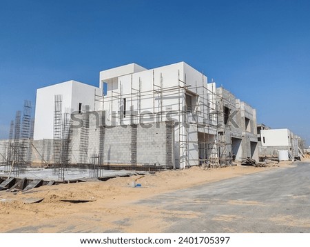Under construction House or Villa's, Villa's with Concreate Block or bricks, Exterior view of 02 story under construction house with modern design, under construction Home or house