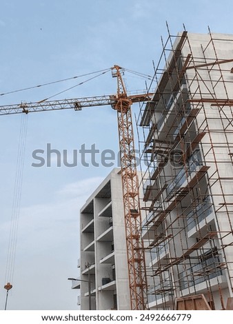 Under construction residential building with Concreate Block or bricks structure. Exterior view of highrise under construction building with modern design, under construction skyscraper, G+5 building