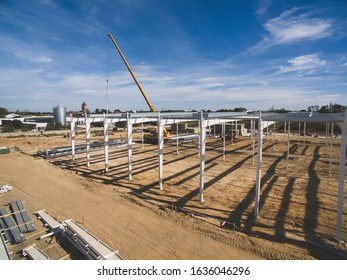 Under Construction Steel Hall Skeleton Aerial View