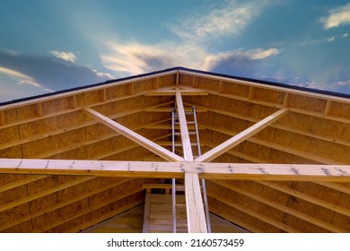 Under construction the wooden structure roof visor new house