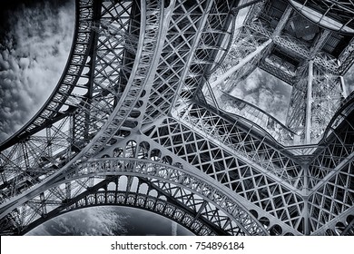 Under The Eiffel Tower In Black And White