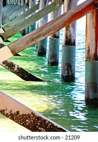 Under the Pier in Queensland, Australia. A look at the water flowing beneith the Pier.