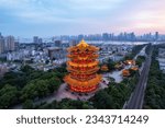 Under the sunset, Wuhan Huanghelou Ancient Building Landscape Av