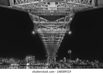 Under The Sydney Harbour Bridge At Night (black And White)