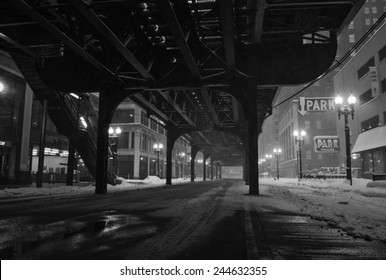 Under the tracks in downtown Chicago.
