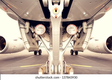 Undercarriage of jet plane, aircraft - symmetrical