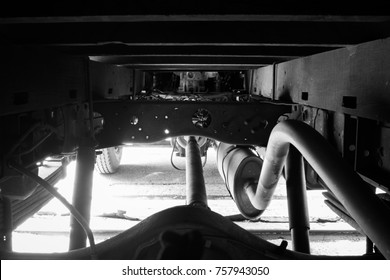 Undercarriage Of The Old Truck. Monochrome Style.