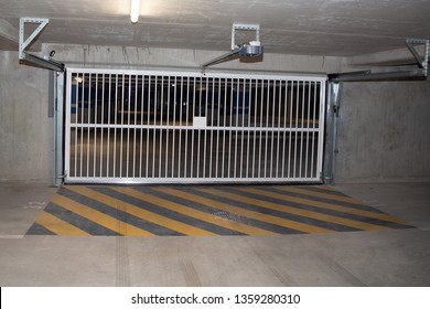 Underground Cement Car Park Garage Parking Entry Door Gate Empty Without Cars