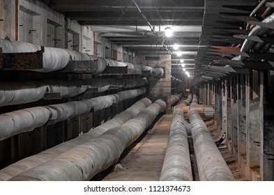 Underground concrete utility tunnel network of water supply pipeline, heat pipeline and cable vault