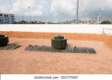 Underground Fuel Tank Installed On Site Used In Gas Stations. Large Tank For Storage Of Petroleum Products. Digging Into The Soil.