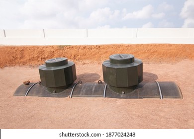 Underground Fuel Tank Installed On Site Used In Gas Stations. Large Tank For Storage Of Petroleum Products. Digging Into The Soil.