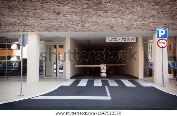 Underground Garage Entry Residential Building Exterior Stock Photo