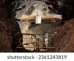 Underground of the historic silver mine in Tarnowskie Gory, a UNESCO heritage site. The "God bless" shaft with a visible bucket for transport.