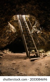 Underground lava tube caves accessed by sturdy ladders for explorers