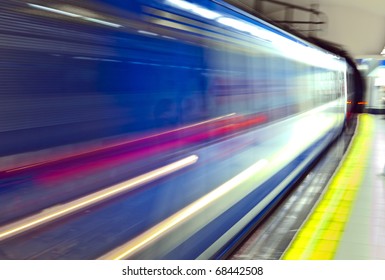 underground in Madrid with train in Motion, Spain