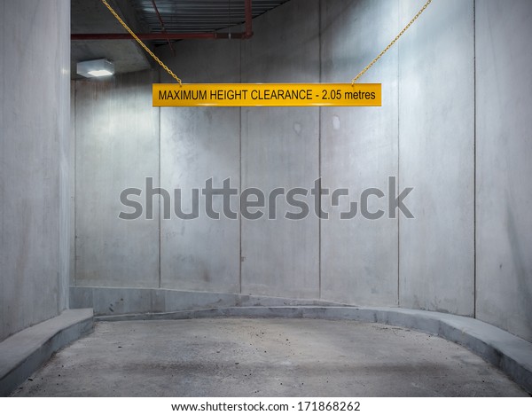 Underground Parking Garage Concrete Entrance Ramp Stock