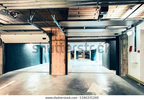 Underground Parking Garage Modern Apartment Building Stock Photo