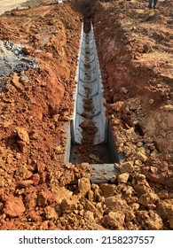 Underground precast concrete box culvert drain under construction at the construction site. It is used to channel storm water to prevent flash floods.