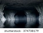 underground river in a dark stone cave