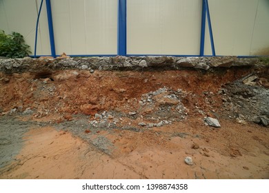 underground soil layer of cross section earth, erosion ground with concrete on top