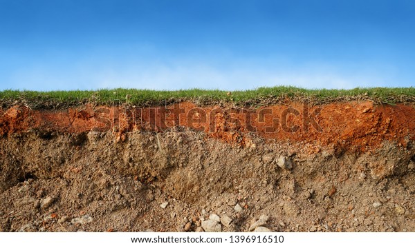 underground soil layer of cross section earth,\
erosion ground with grass on\
top