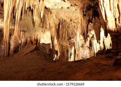 Underground tour of the Luray Caverns in Virginia produced this image of stalactites and stalagmites in this section of the cave.  With the addition of lights you enter another world beneath the surf