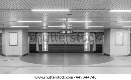 Underground train station black and white