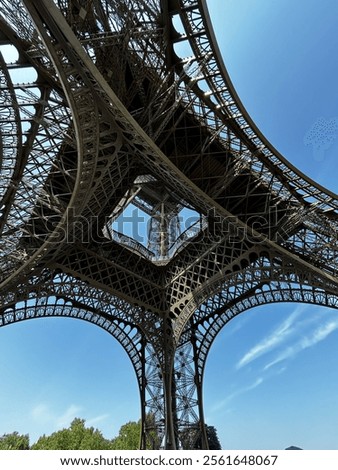 Underneath the Eiffel Tower looking up 