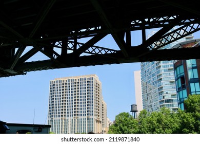 Underneathe Abridge During Chicago River Boat Tours In Downtown Chicago