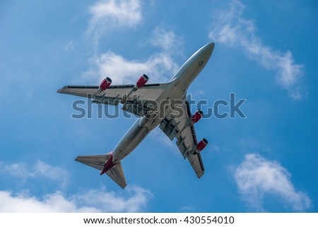 Underside of a large passenger aircraft