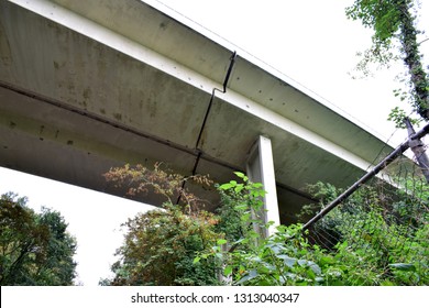 The underside of a motorway with an expansion joint