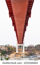 Underside of a suspension bridge.