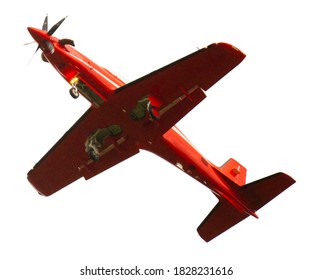 Underside view of single engine turboprop monoplane isolated on white background.