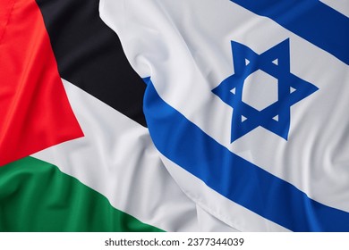 Understanding the Israeli-Palestinian battle concept. Top view shot of Palestinian flag, Israeli flag - Powered by Shutterstock