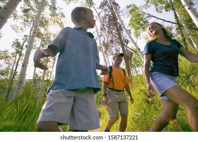 Underview Of Family Hiking In Colorado, USA