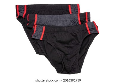 Underware Isolated. Close-up Of Three Black Male Underware Or Underpant Isolated On A White Background. Clothing For Men.