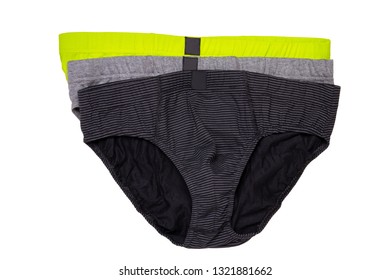 Underware Isolated. Close-up Of Three Colorful Male Underware Or Underpants Isolated On A White Background. Clothing For Men.