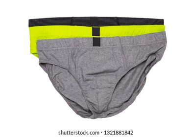 Underware Isolated. Close-up Of Three Colorful Male Underware Or Underpants Isolated On A White Background. Clothing For Men.