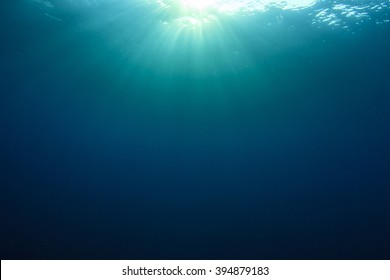 Underwater blue ocean background with sunlight in sea