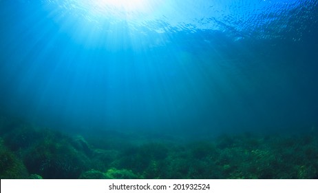 Underwater Blue Ocean And Sun