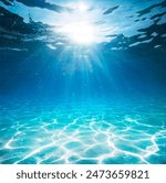 Underwater In Blue Sea - Deep Water Abyss With Abstract Sunshine