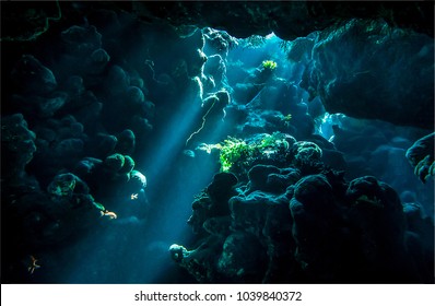 Underwater Cave In Fantasy Underwater World