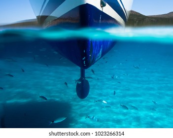 underwater hull  of sailboat and waterline